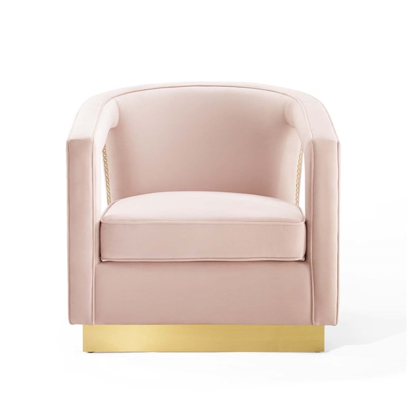 Maklaine Performance Velvet and Stainless Steel Armchair in Pink