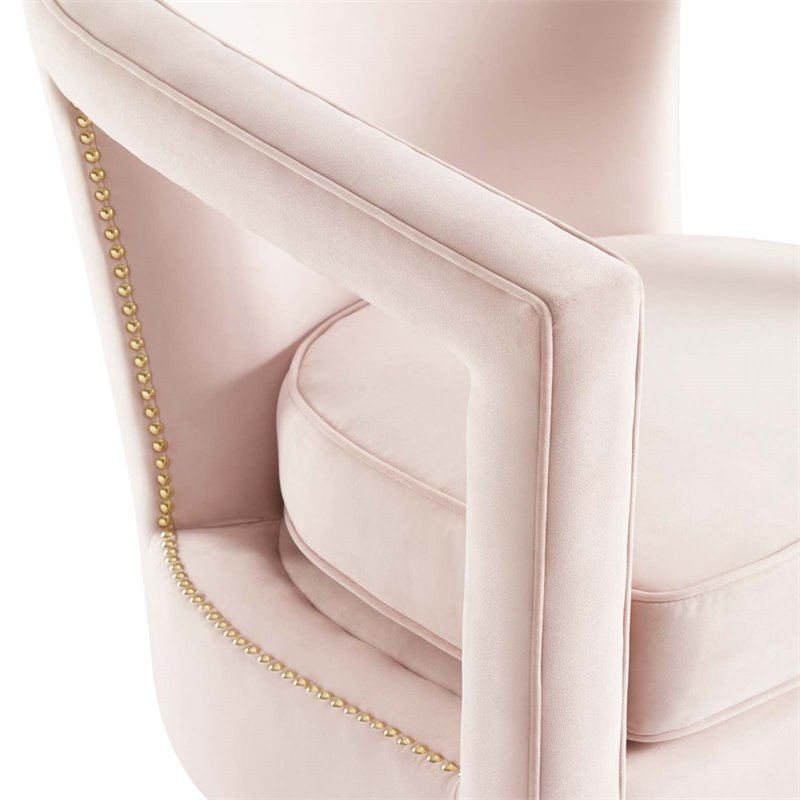 Maklaine Performance Velvet and Stainless Steel Armchair in Pink