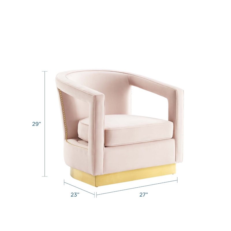 Maklaine Performance Velvet and Stainless Steel Armchair in Pink