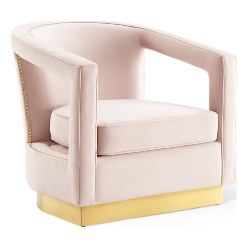 Maklaine Performance Velvet and Stainless Steel Armchair in Pink