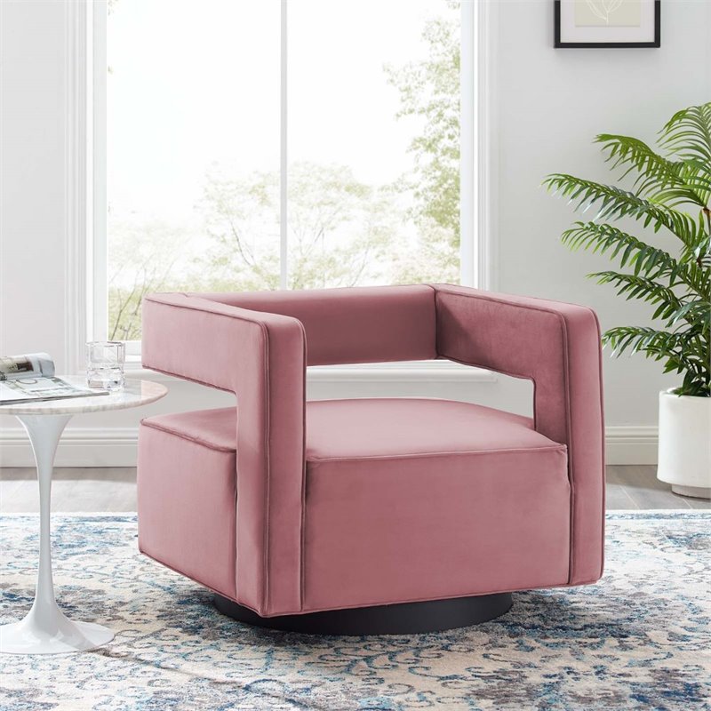 Maklaine Modern Performance Velvet Swivel Armchair in Dusty Rose Pink