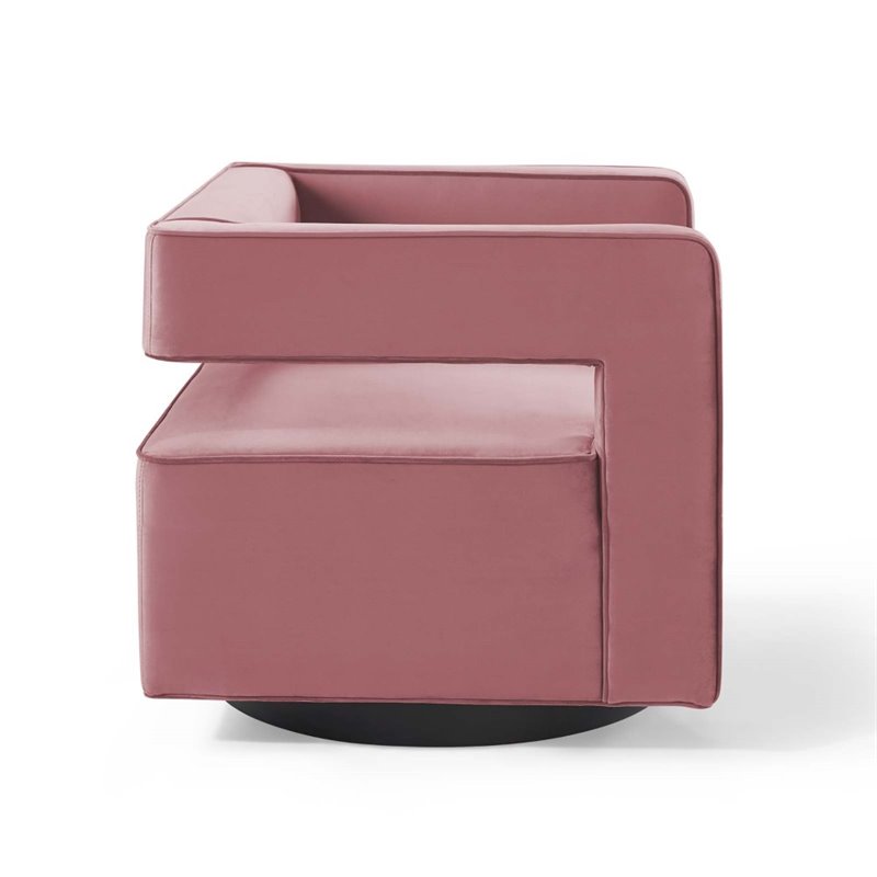 Maklaine Modern Performance Velvet Swivel Armchair in Dusty Rose Pink
