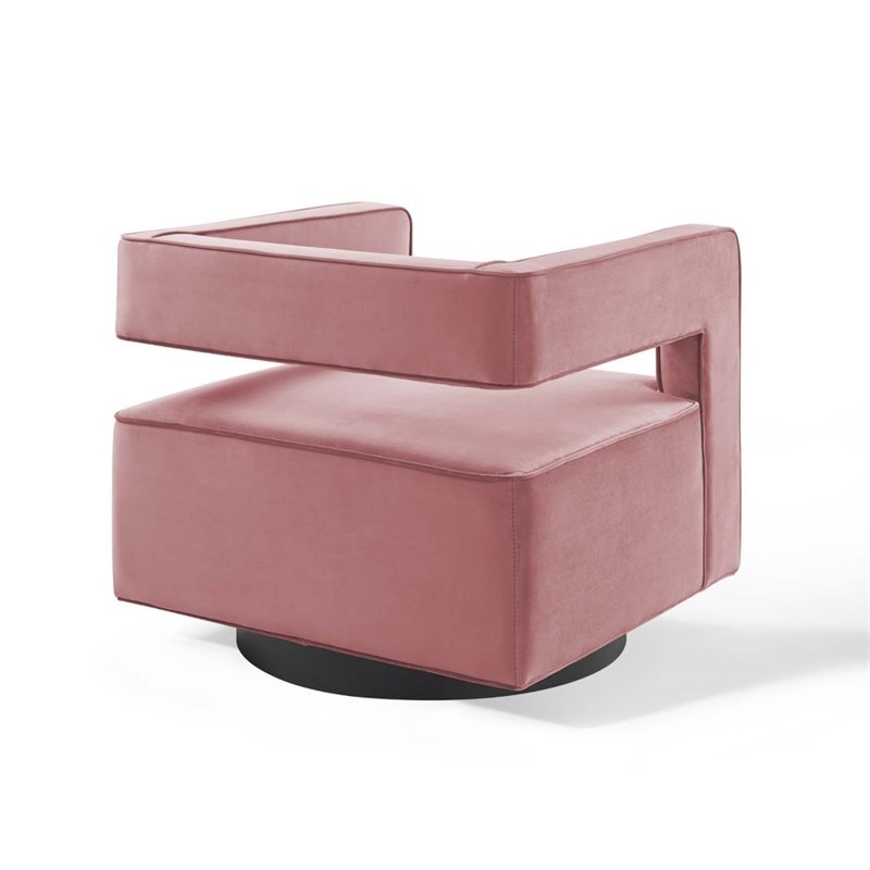 Maklaine Modern Performance Velvet Swivel Armchair in Dusty Rose Pink