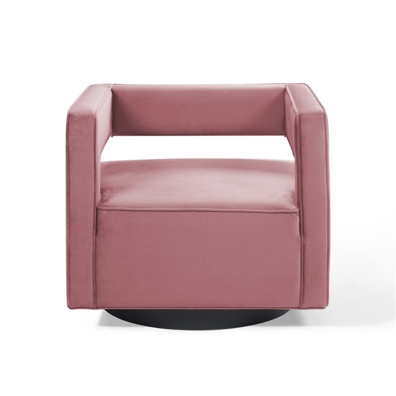 Maklaine Modern Performance Velvet Swivel Armchair in Dusty Rose Pink
