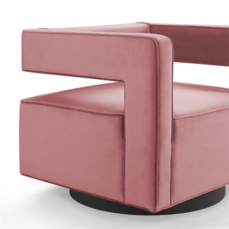 Maklaine Modern Performance Velvet Swivel Armchair in Dusty Rose Pink