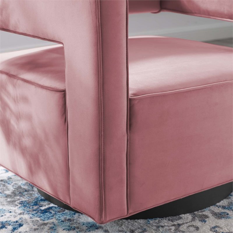 Maklaine Modern Performance Velvet Swivel Armchair in Dusty Rose Pink