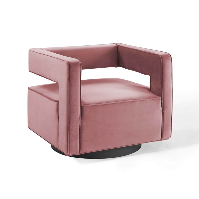 Maklaine Modern Performance Velvet Swivel Armchair in Dusty Rose Pink