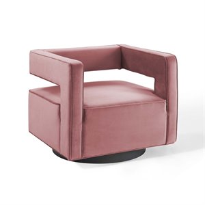 Maklaine Modern Performance Velvet Swivel Armchair in Dusty Rose Pink
