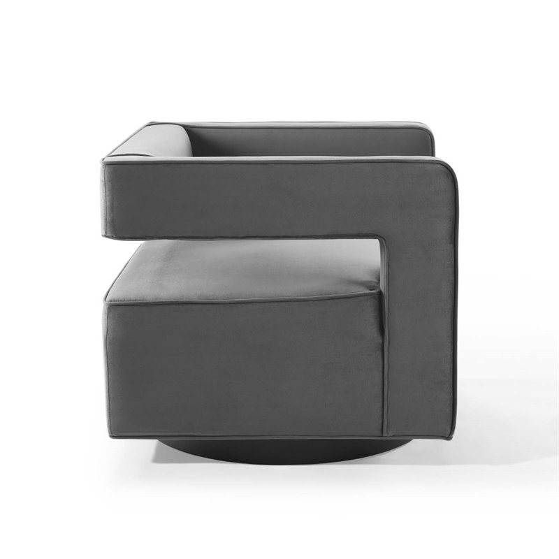 Maklaine Contemporary Performance Velvet Swivel Armchair in Gray