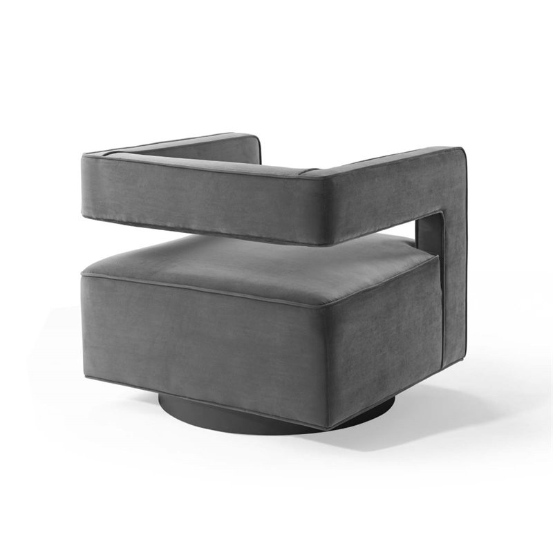 Maklaine Contemporary Performance Velvet Swivel Armchair in Gray