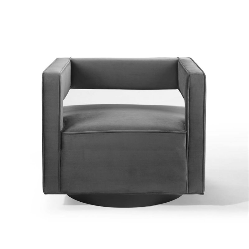 Maklaine Contemporary Performance Velvet Swivel Armchair in Gray