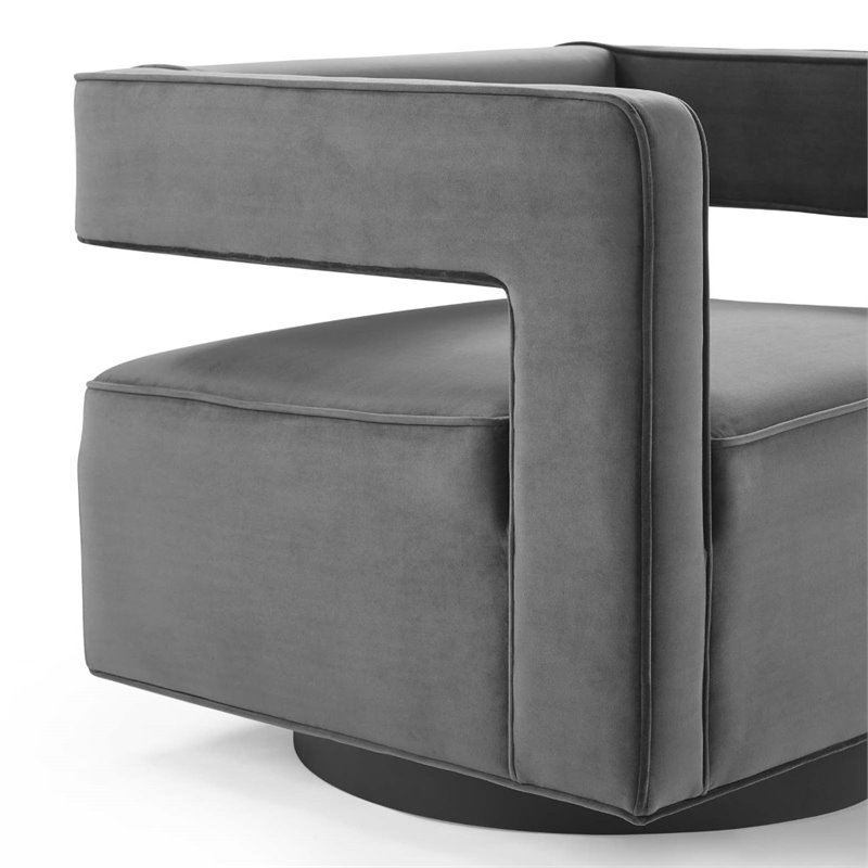 Maklaine Contemporary Performance Velvet Swivel Armchair in Gray