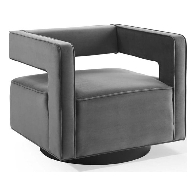 Maklaine Contemporary Performance Velvet Swivel Armchair in Gray