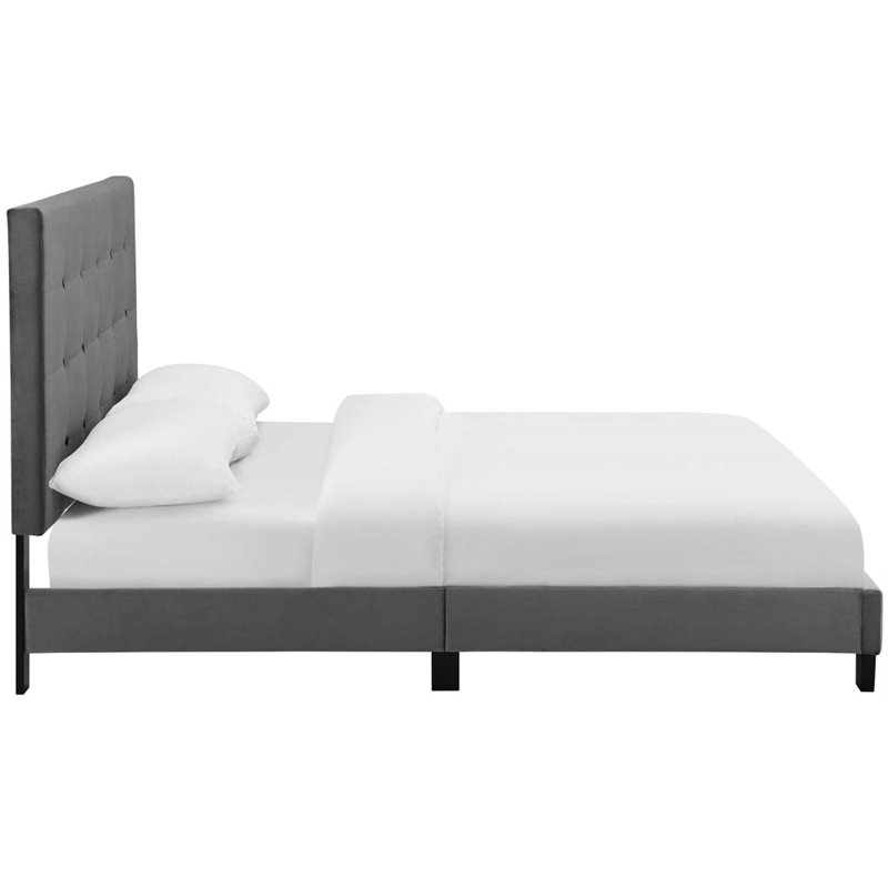 Maklaine Twin Tufted Button Performance Velvet Platform Bed in Gray