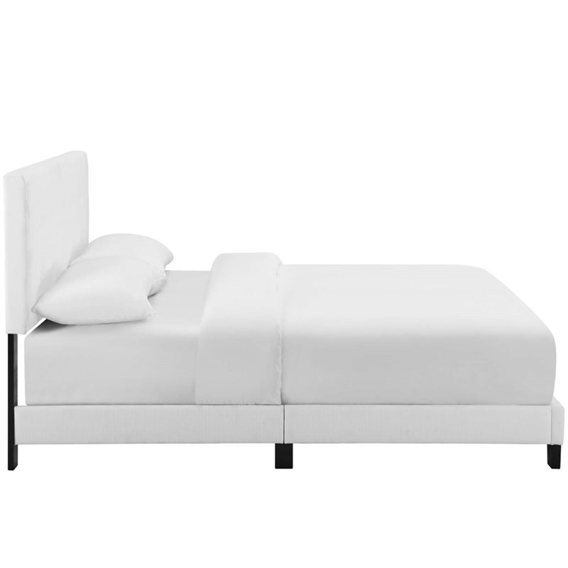 Maklaine King Tufted Button Upholstered Velvet Platform Bed in White
