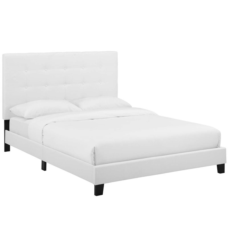Maklaine King Tufted Button Upholstered Velvet Platform Bed in White