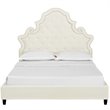 Maklaine Contemporary Tufted Nailhead Velvet Queen Platform Bed in Ivory