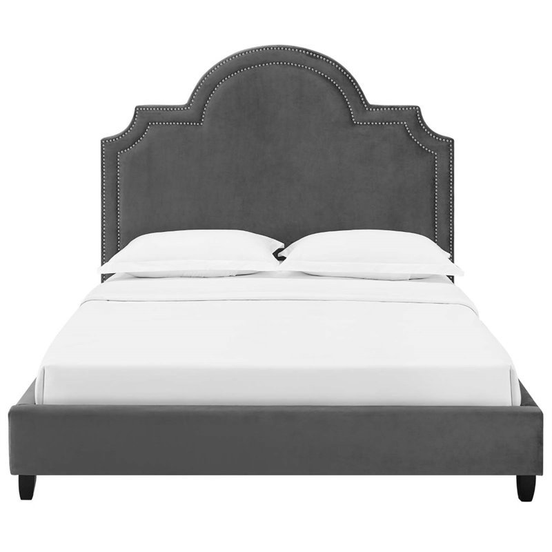 Maklaine Queen Modern Performance Velvet Platform Bed in Gray