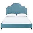 Maklaine Queen Modern Performance Velvet Platform Bed in Sea Blue