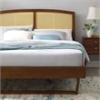 Maklaine Cane Rattan and Wood King Platform Bed with Angular Legs in Walnut