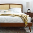 Maklaine Cane Rattan and Wood King Platform Bed with Splayed Legs in Walnut
