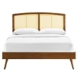 Maklaine Cane Rattan and Wood King Platform Bed with Splayed Legs in Walnut