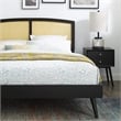 Maklaine Cane Rattan and Wood Full Platform Bed with Splayed Legs in Black