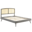 Maklaine Cane Rattan and Wood Full Platform Bed with Splayed Legs in Gray