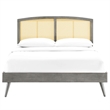 Maklaine Cane Rattan and Wood Full Platform Bed with Splayed Legs in Gray