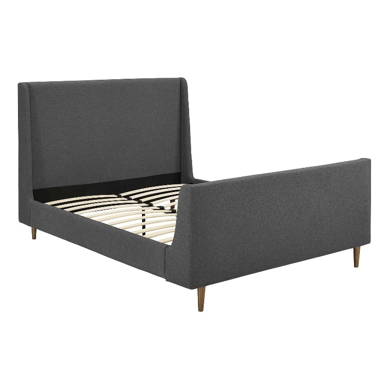 Maklaine Queen Upholstered Polyester Fabric Sleigh Platform Bed in Gray