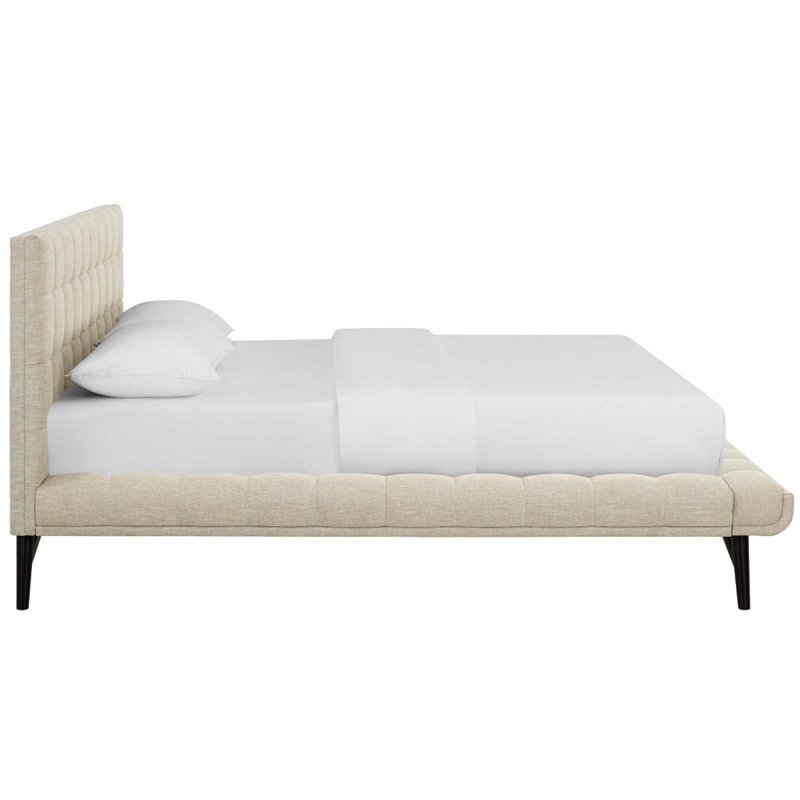 Maklaine Queen Biscuit Tufted Upholstered Fabric Platform Bed in Beige