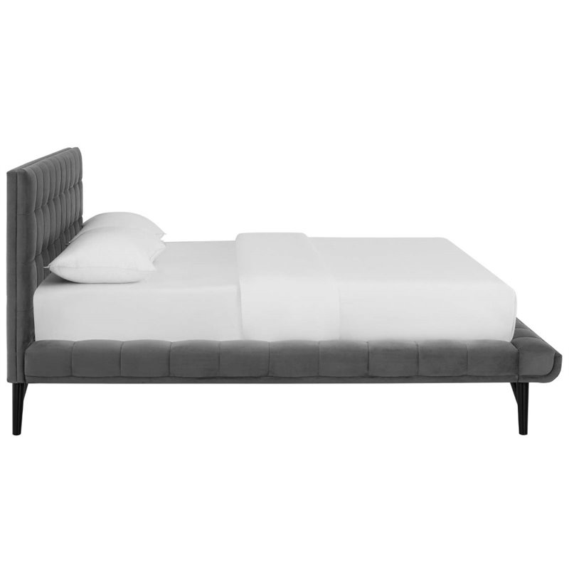 Maklaine Queen Biscuit Tufted Performance Velvet Platform Bed in Gray