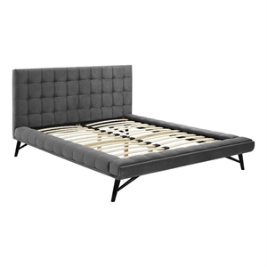 Maklaine Queen Biscuit Tufted Performance Velvet Platform Bed in Gray