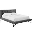 Maklaine Queen Biscuit Tufted Performance Velvet Platform Bed in Gray