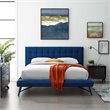 Maklaine Queen Biscuit Tufted Performance Velvet Platform Bed in Navy