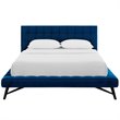 Maklaine Queen Biscuit Tufted Performance Velvet Platform Bed in Navy