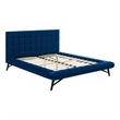 Maklaine Queen Biscuit Tufted Performance Velvet Platform Bed in Navy