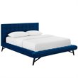 Maklaine Queen Biscuit Tufted Performance Velvet Platform Bed in Navy