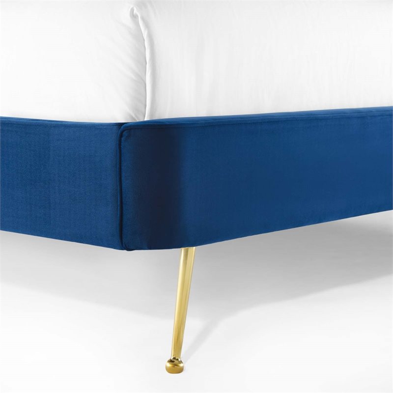 Maklaine Upholstered Performance Velvet Queen Platform Bed in Navy