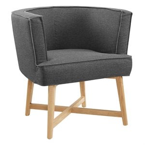 Maklaine Contemporary Polyester Fabric and Ash Wood Accent Chair in Gray