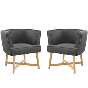 Maklaine Contemporary Upholstered Fabric Accent Chair Set of 2 in Gray