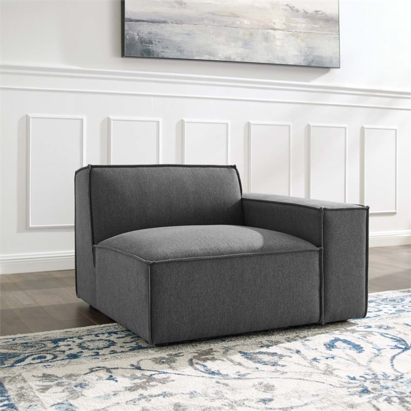 Maklaine Polyester Fabric Left-Arm Sectional Sofa Chair in Charcoal