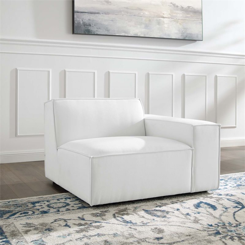 Maklaine Polyester Fabric Left-Arm Sectional Sofa Chair in White