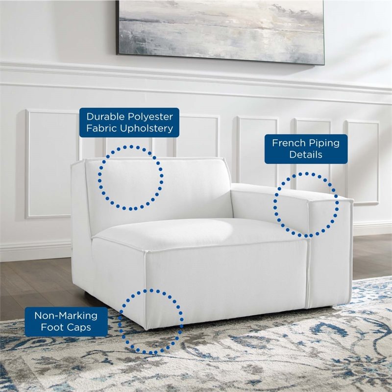 Maklaine Polyester Fabric Left-Arm Sectional Sofa Chair in White