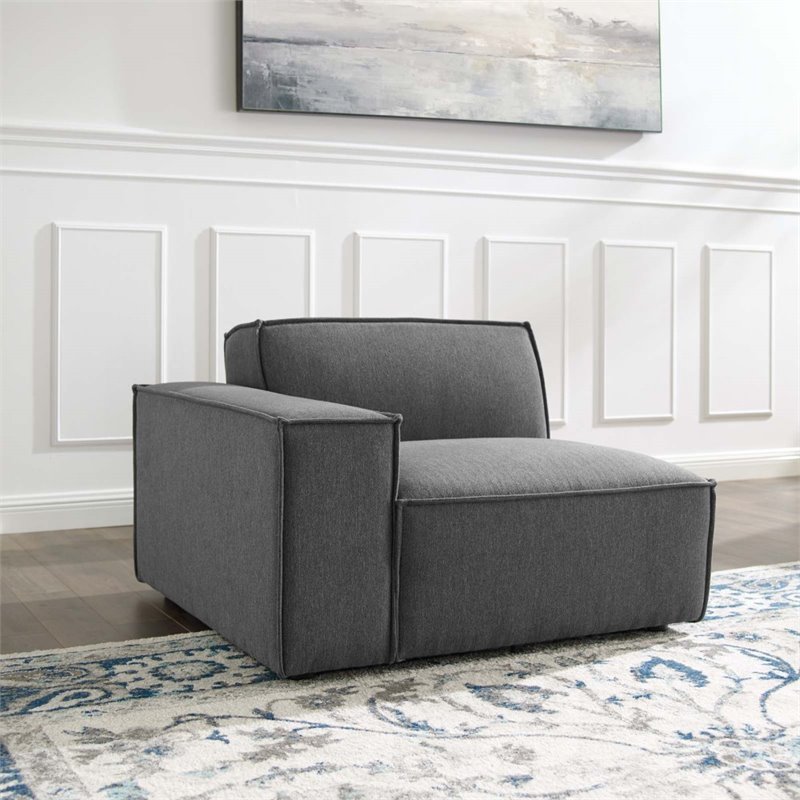 Maklaine Polyester Fabric Right-Arm Sectional Sofa Chair in Charcoal