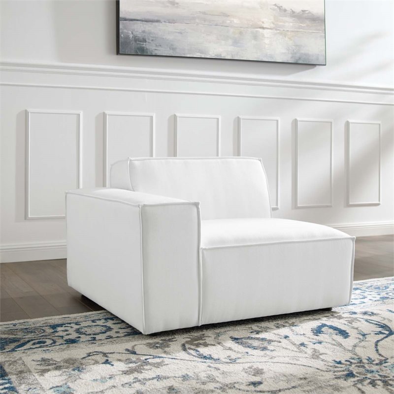 Maklaine Polyester Fabric Right-Arm Sectional Sofa Chair in White