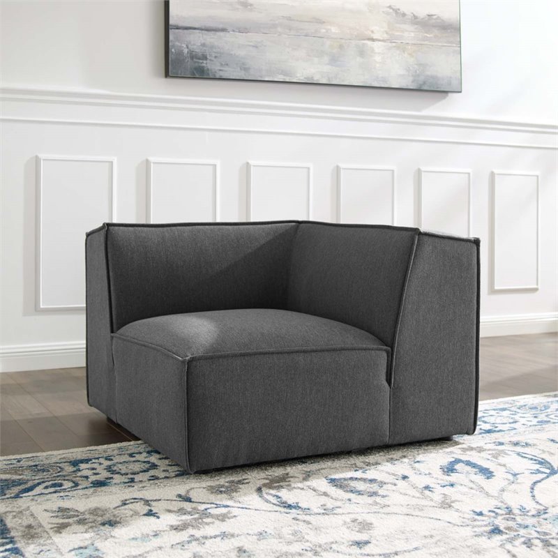 Maklaine Polyester Fabric Sectional Sofa Corner Chair in Charcoal