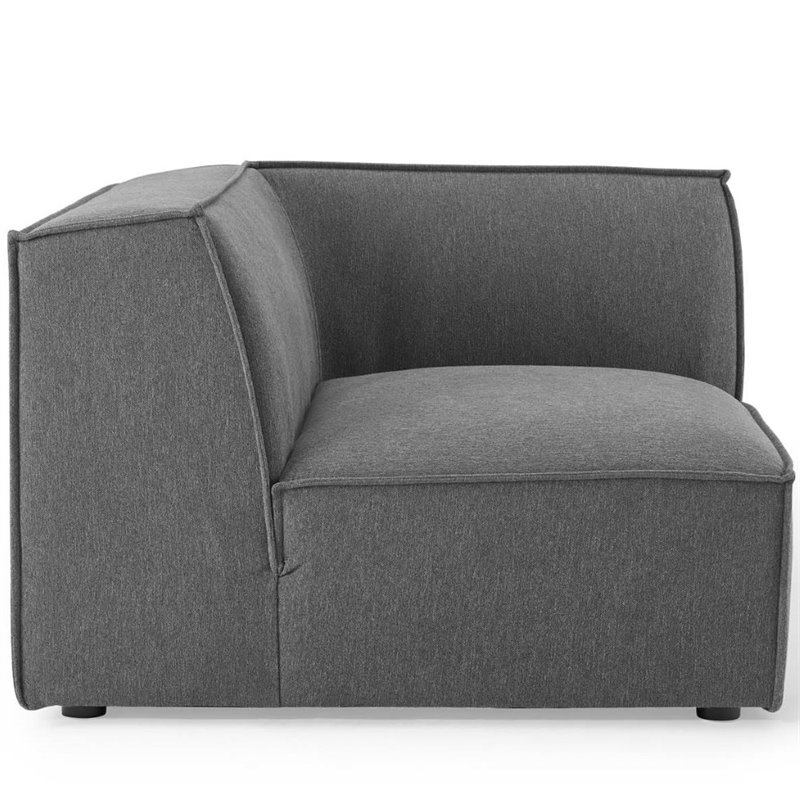 Maklaine Polyester Fabric Sectional Sofa Corner Chair in Charcoal