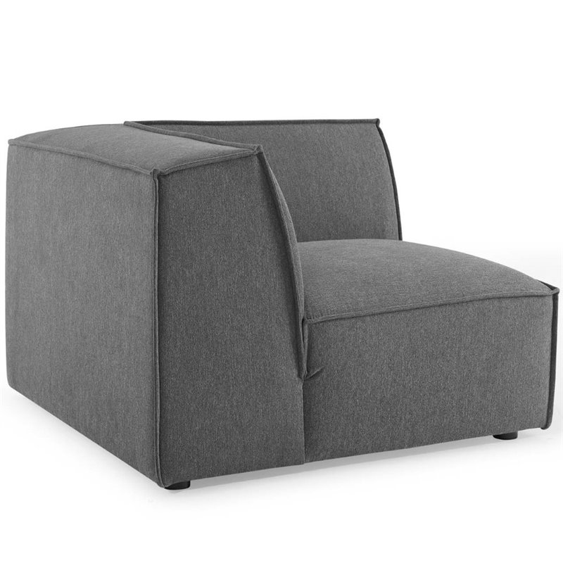 Maklaine Polyester Fabric Sectional Sofa Corner Chair in Charcoal