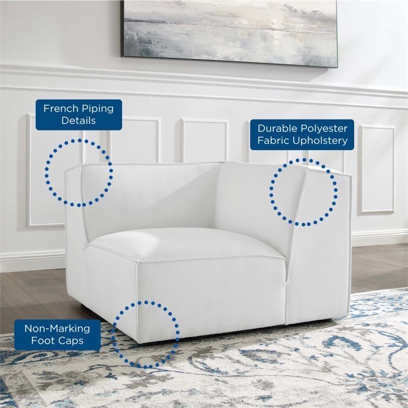Maklaine Polyester Fabric Sectional Sofa Corner Chair in White